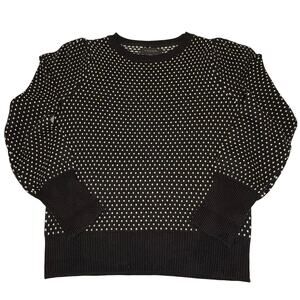 Tahari Puff Shoulder Crew Neck Sweater Women's M | Black White Dots